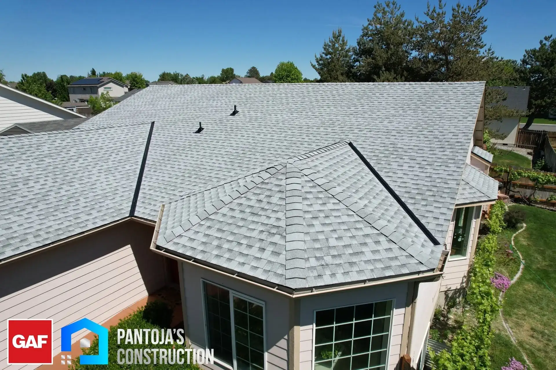 Architectural shingle re-roof. Drone photo by Pantoja's Construction